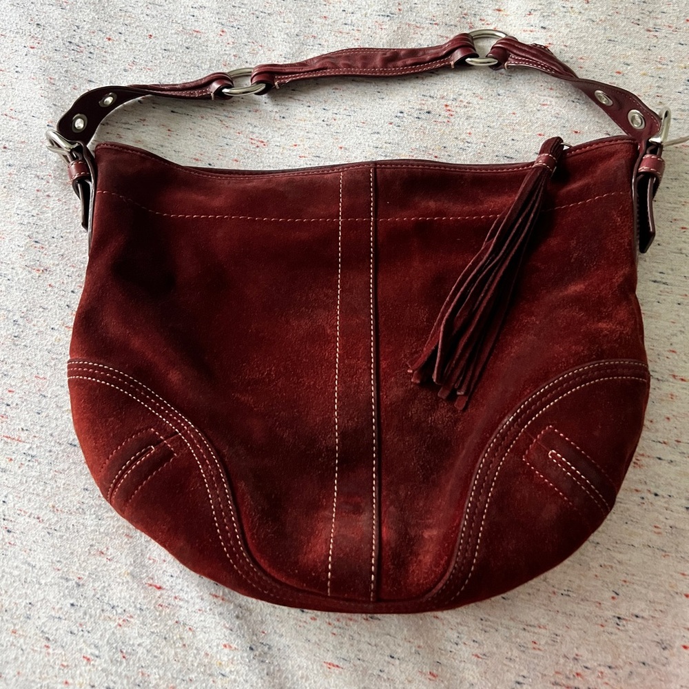 Coach suede hobo bag burgundy